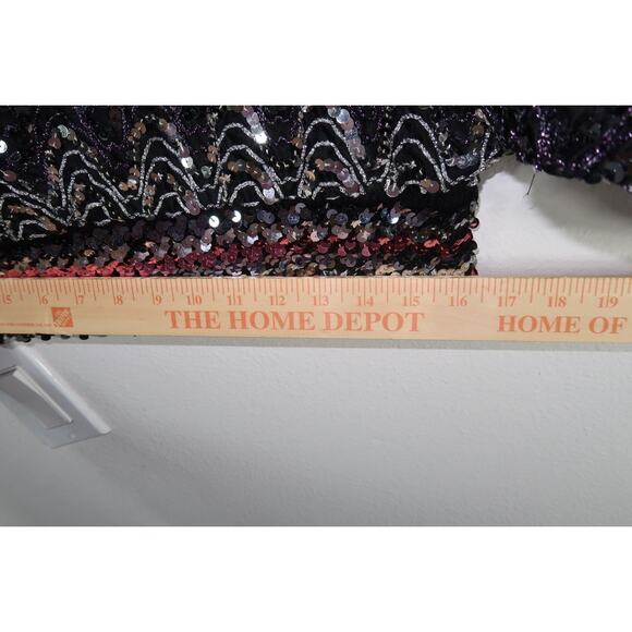 Unique 80s Vintage Studio 54 Black Purple Sequin Zigzag Batwing Disco Large - Picture 5 of 8